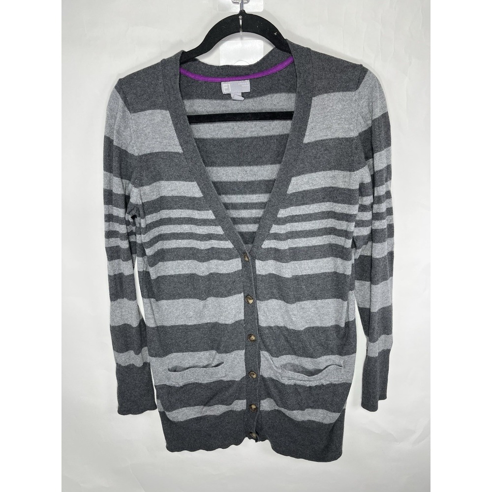 JCP Cashmere Blend J C PENNEY Long Cardigan‎ Grandpa Sweater Gray Stripe Sz L